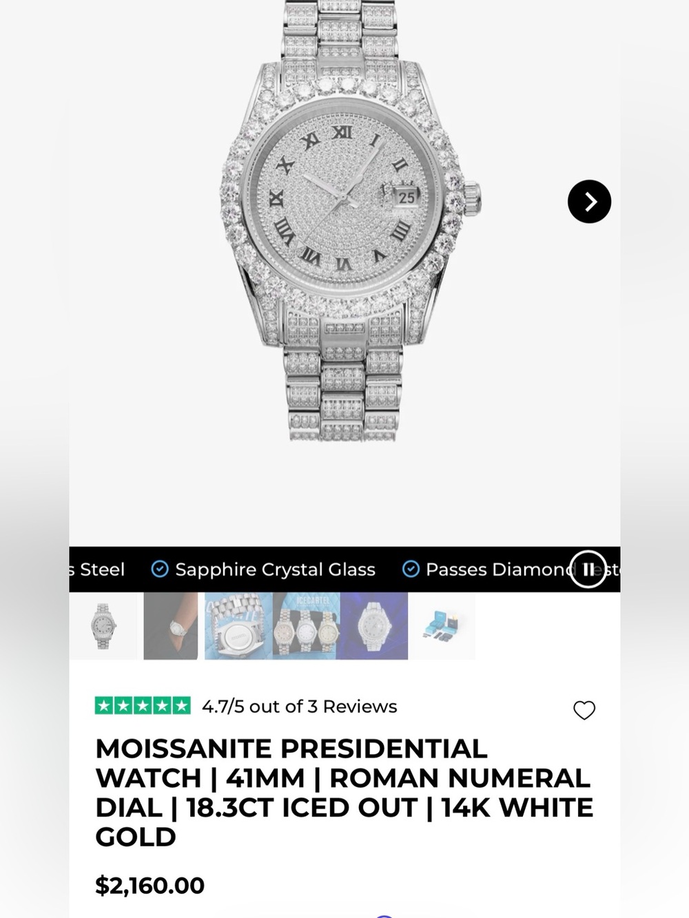 Moissanite president style 41mm new